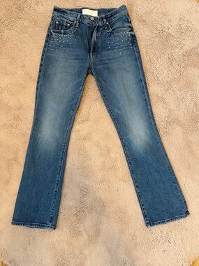MOTHER Women's Blue Studded Straight-Leg Jeans